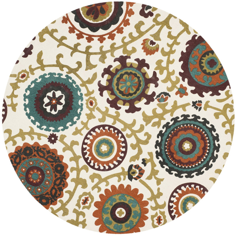 Blair Ivory & Orange Floral Area Rug, Round 5'