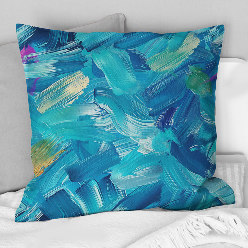 Blue Brush Strokes - Coussin décoratif moderne, H 18 po x l 18 po