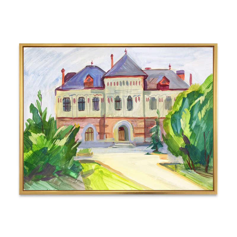 Paysage, château français - reproduction sur toile, H 16 po x l 32 po x P 1 po, Cadre flottant doré