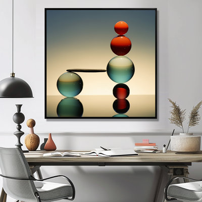 Minimal Zen Turquoise Red Balance - Spiritual Stone Wall Art