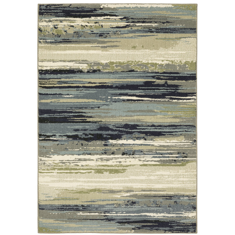 Tapis d'intérieur moderne bleu / vert Sloane, Rectangle 9 pi 10 po x 12 pi 10 po