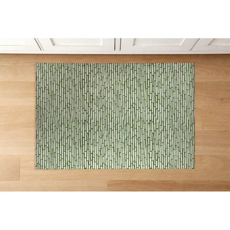 Tapis de cuisine à profil bas, Rectangle 2' x 3', Olive Green Striped