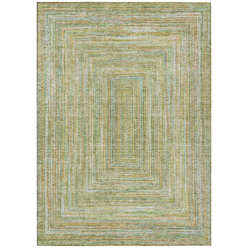 Machine Washable Indoor/Outdoor Xhevrie Aloe Rug, Rectangle 9' x 12'