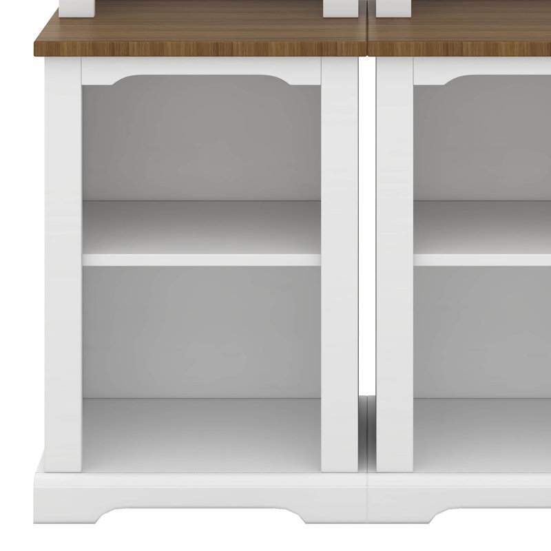 Two-Piece Tall Cabinet, Modern Bookshelves With Storage Shelves, Freestanding Open Display Shelf With Anti-Tip Device, White