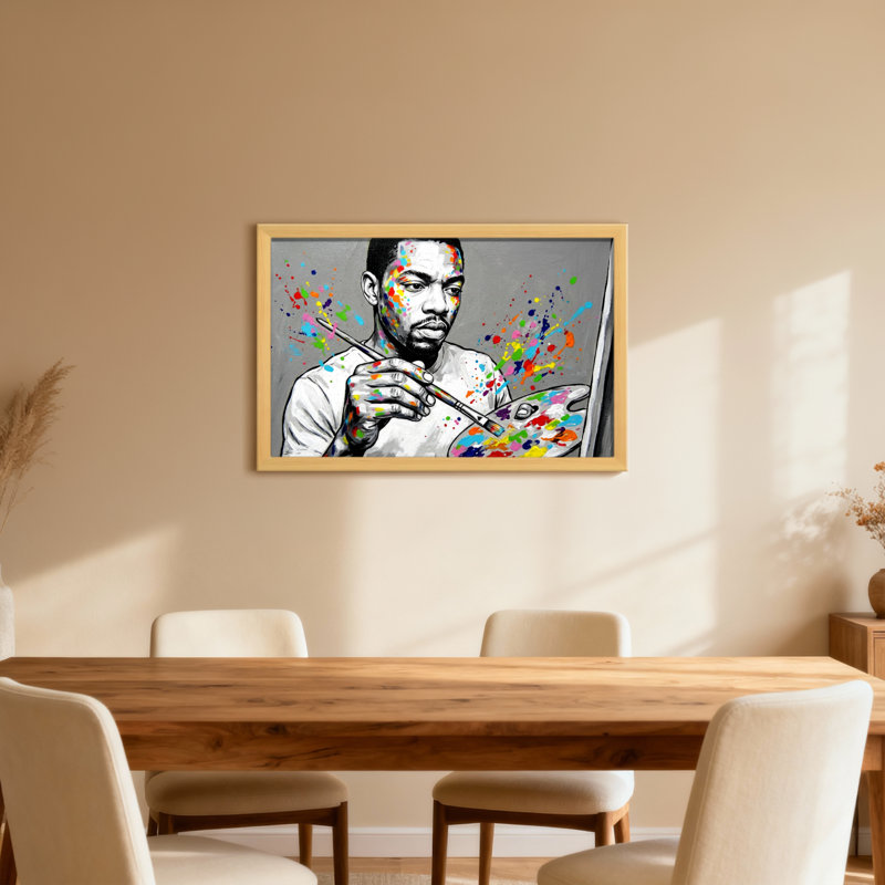 Colorful Artist With Paint Splatter Pattern, 12" H x 18" W, Wrapped Canvas, Does Not Apply