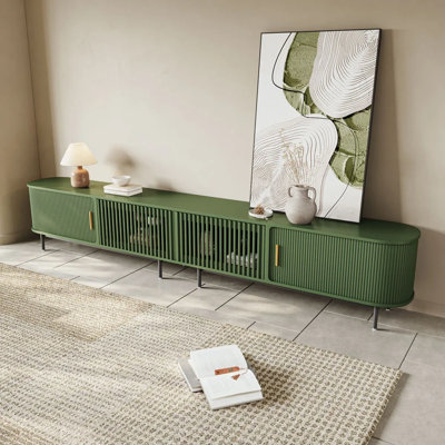 Mid-Century Modern TV Stand, Sliding Door, Fully Assembly