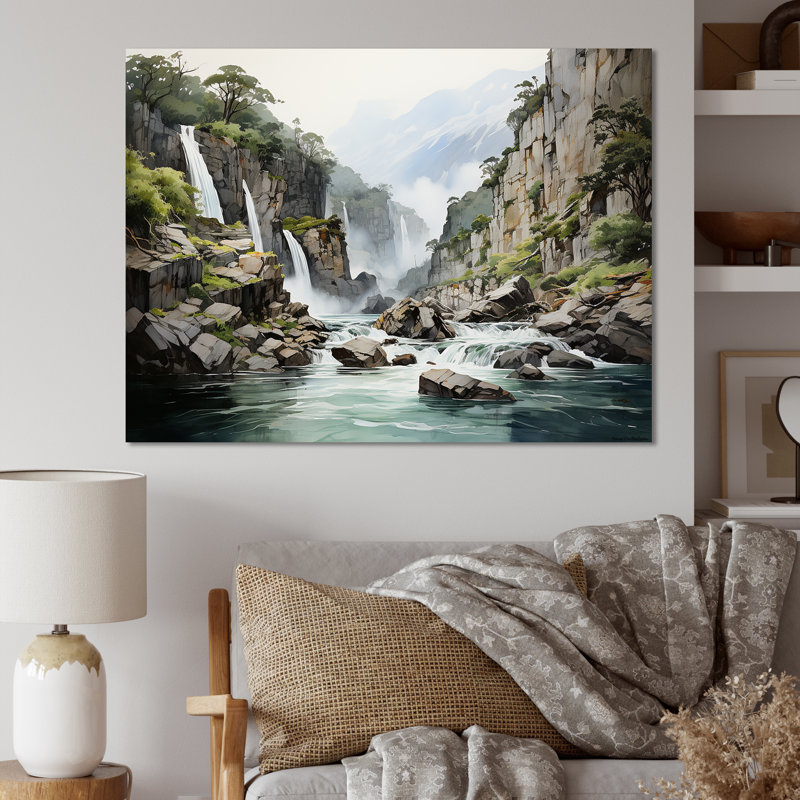 " Waterfall Cliff Scenery Magic III ", Wrapped Canvas, 12" H x 20" W