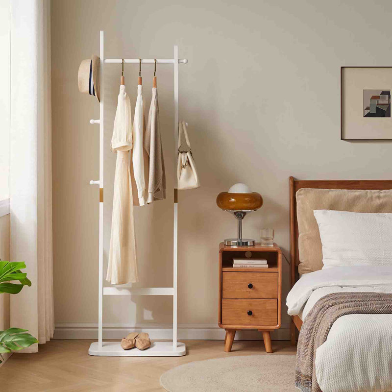 Solid Wood Freestanding 5 - Hook Coat Rack With 5 Hooks, White