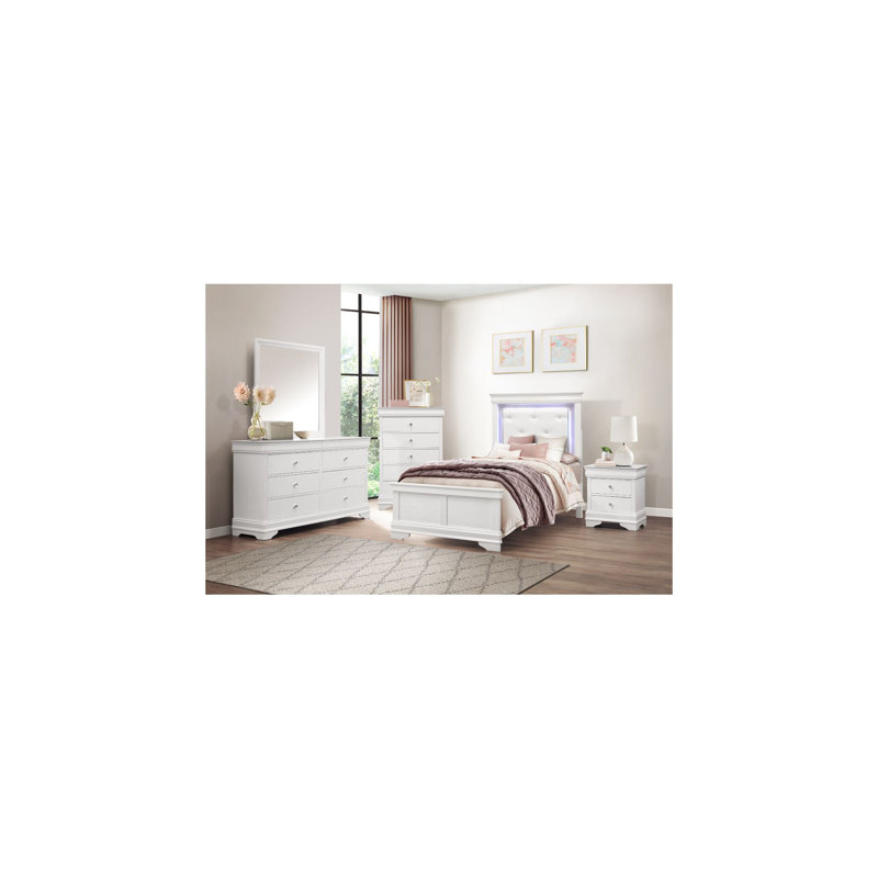 Ensemble de chambre à coucher à panneau blanc à DEL 4-1 Marlinde Marlinde, Grand