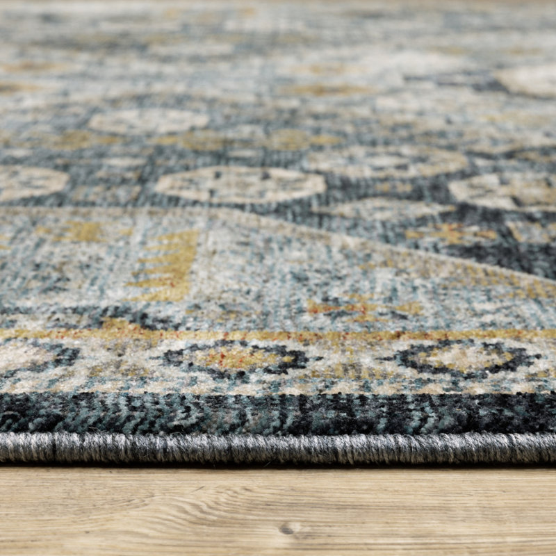 Tapis bleu / doré Hovis Southwestern, Rectangle 2 pi x 3 pi