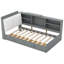 Lit plateforme élégant avec tête de lit avec rangement, tablettes, 2 tiroirs, tête de lit en bois gris avec rangement