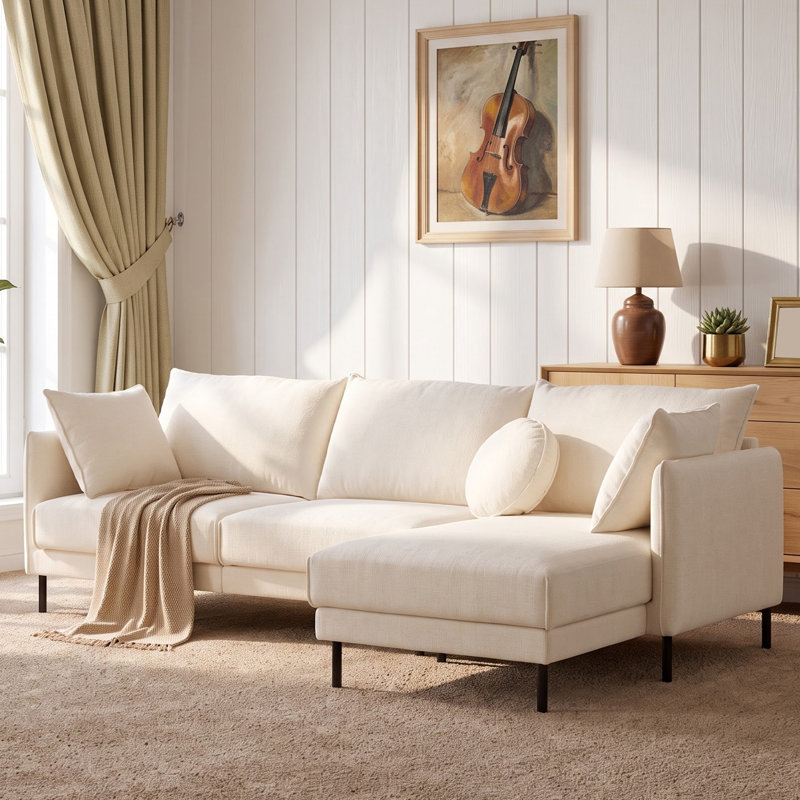Canapé modulaire en L 115 po avec 4 repose-pieds modulaire en mélange de lin 115 po, Cream Linen Blend