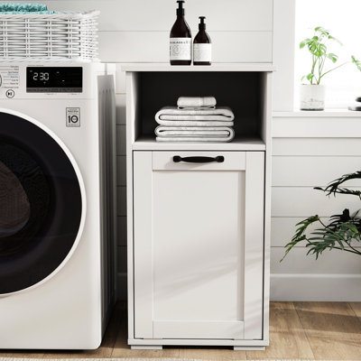 Laundry Cabinet With Easy - Open Door And Removable Liner, Perfect For Sorting In Dorms, 15.39 Inches Wide, Deep, 29.57 High, Particle Board Material White Divided Sections Ideal Keeping Width,