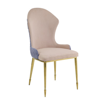 Of 2 Tan Fabric Lavender Trimmed Side Chairs - Padded Seat, Elegant , Gold Legs For Decor And Chair 2 Wingback Low , Stainless Steel
