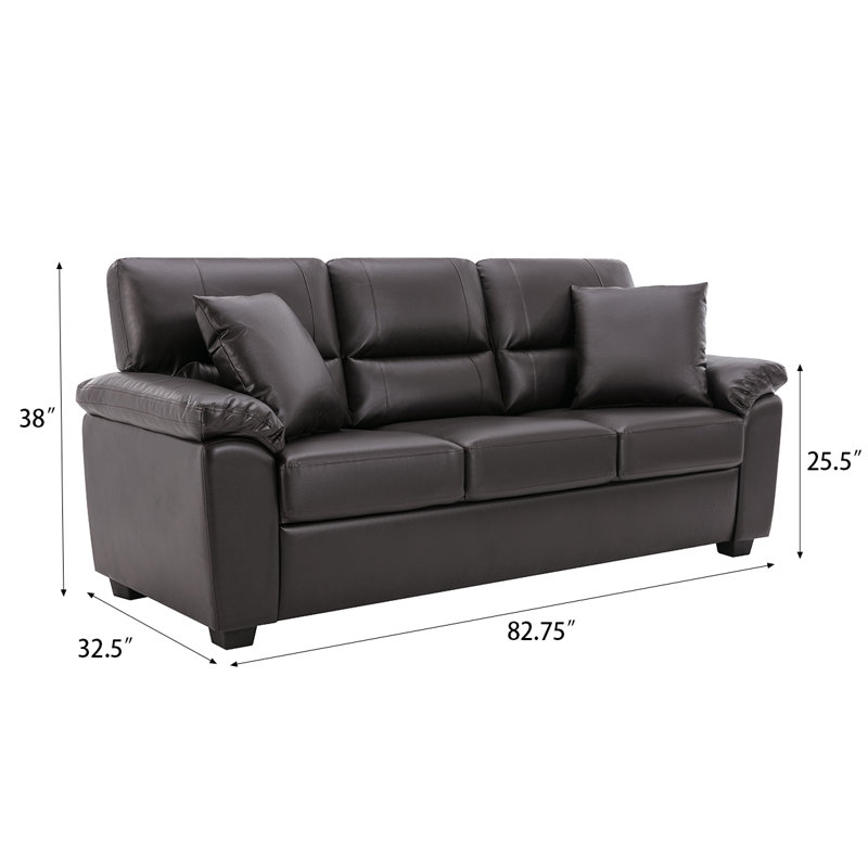 Ornas 82.75'' Vegan Leather Sofa, Chocolate Faux Leather