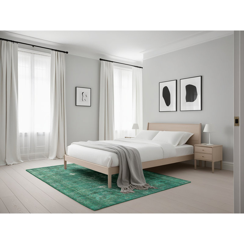 Tapis vert de style oriental, Rectangle 5 pi x 7 pi