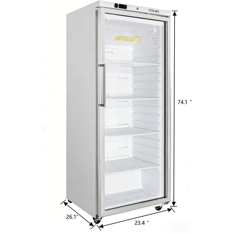 VITLIFE Commercial Reach-in Freezer Glass Door, 10.4CF, -8°F to 0°F, Frost Free, 10.4