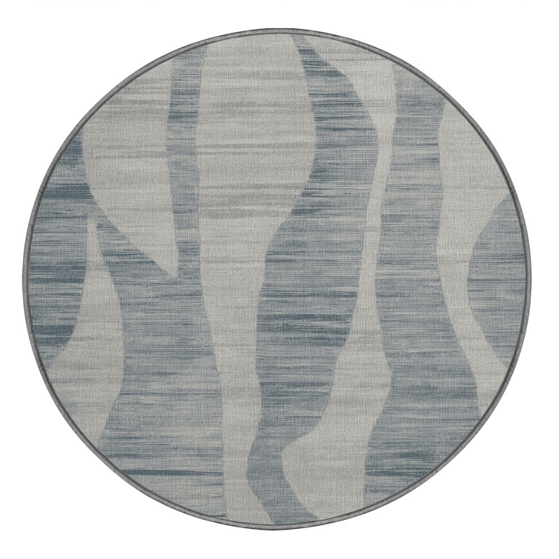 Tapis abstrait gris lavable à la machine, Rond 3 pi