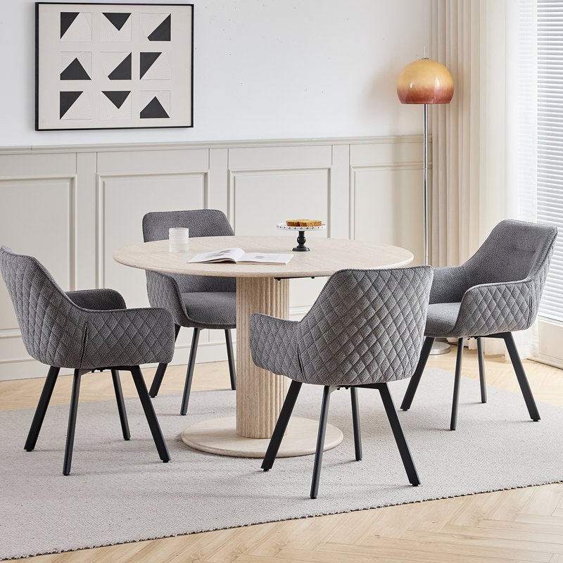 Linen Blend Upholstered Armchair, Dark gray, 2, Dark gray