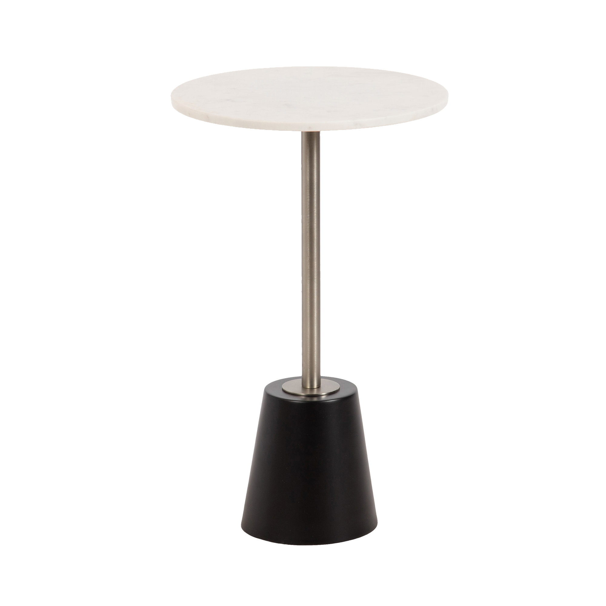 Cemil End Table, 23.25" H x 14" W x 14" D, White, Black/Silver