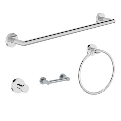 Identity 4 Piece Bath Hardware Set with Toilet Paper Holder, Robe Hook, Towel Ring, 18 in. Towel Bar -  Symmons, 67AC4BUNDLE