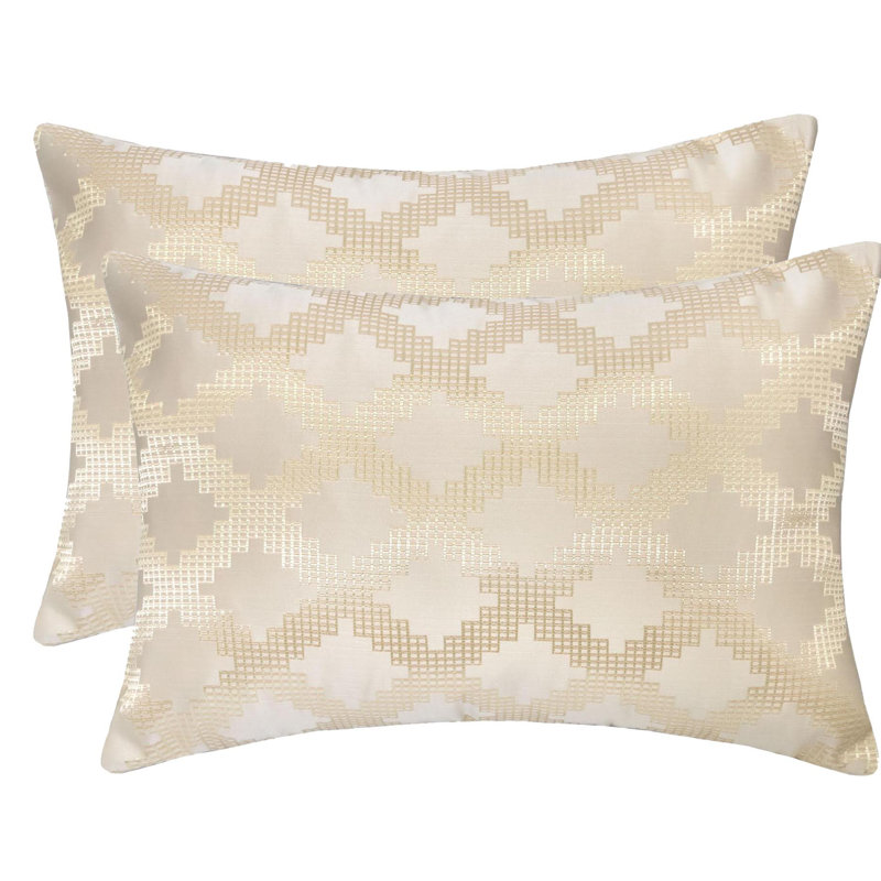 Geometric Outdoor Throw Pillow, Beige/Silver