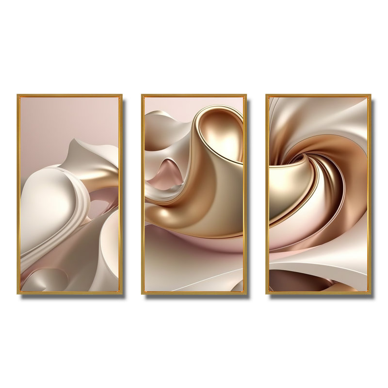 Subtil sophistication en rose exquis et or II - reproduction sur toile de 3 pièces, H 28 po x l 36 po, Cadre flottant doré
