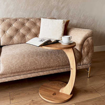 Jermichael C-Shaped Round End Table with Rolling Wheels