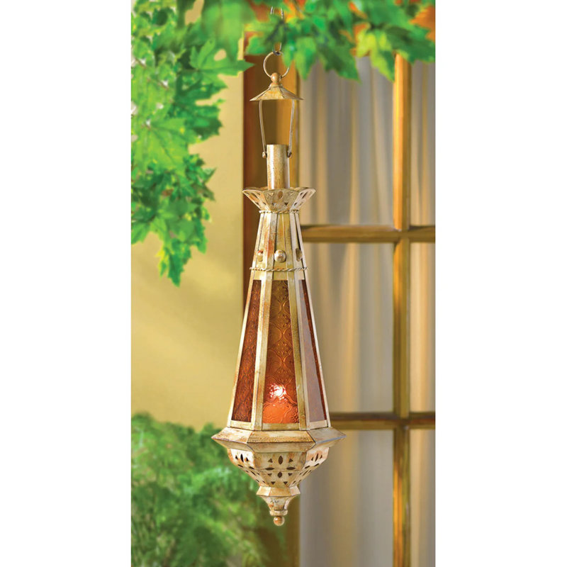Amber Ornate Teardrop Hanging Lantern | Accent Plus