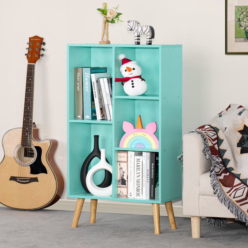 5 Cube Bookshelf 3-Tier Bookcase With Legs,Book Shelf Cute Storage Organizer,Free Standing Open Toy Shelves Wood Bookshelves,Display Bookcases For Bedroom,Living Room