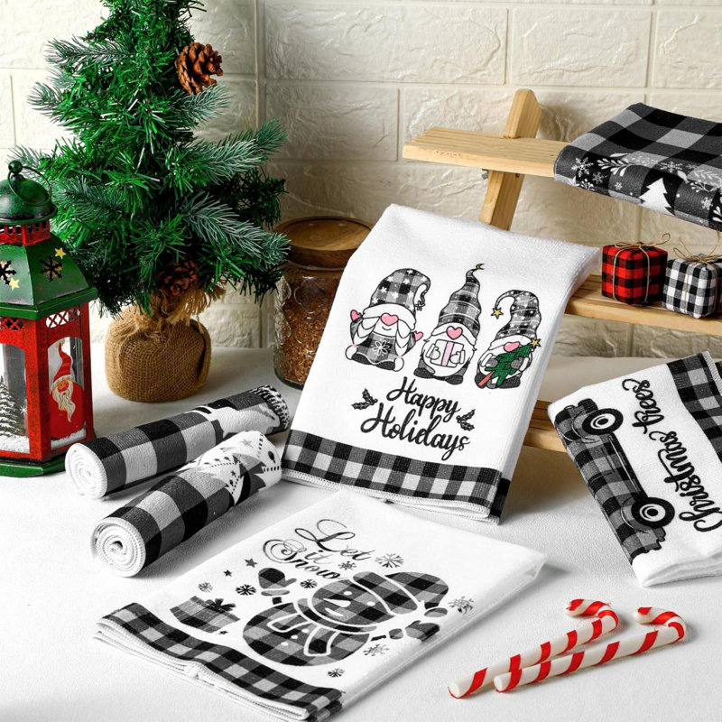6 Pcs Christmas Kitchen Towels Buffalo Plaid Tea Dishtowels Absorbent Winter Gnome Truck Snowman Bathroom Hand Towel For Xmas Kitchen Bathroom Decoration Farmhouse Housewarming Gift