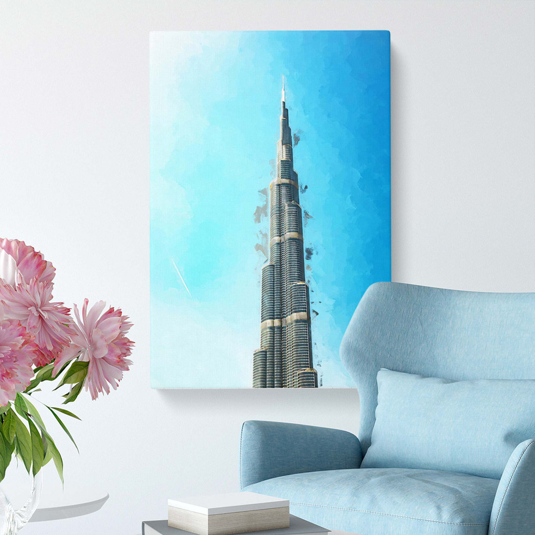Point Of The Burj Khalifa In Dubai In Abstract - Wrapped Canvas