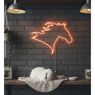  | Enseigne néon à tête de cheval néon | Fabriqué avec un tube néon incassable durable pour un éclairage vibrant et une luminosité durable sans scintillement ni gradation | 9x25.jPG | Orange