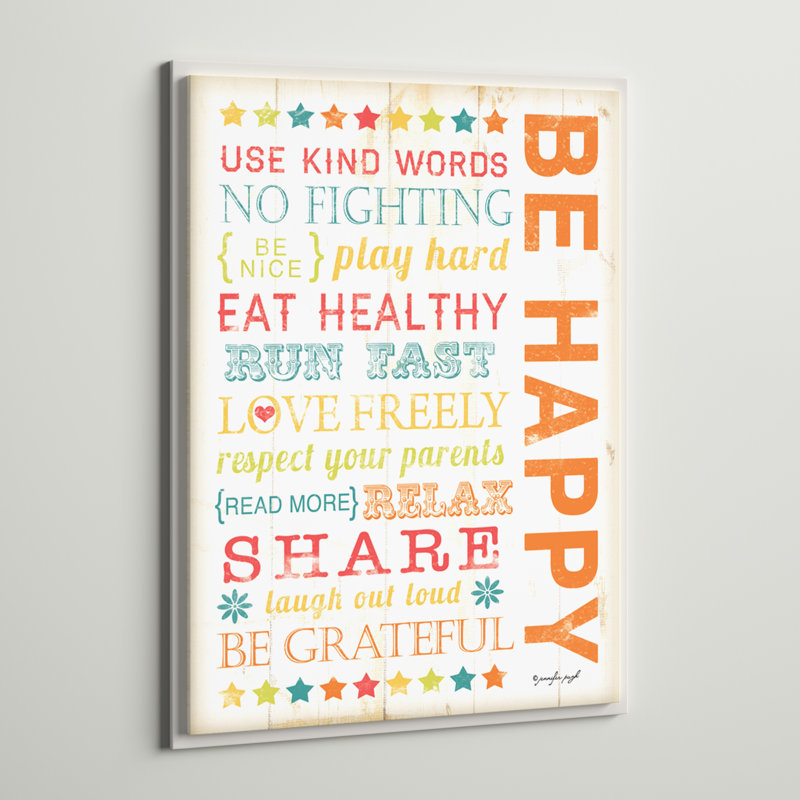 Elitia «Be Happy Typographie», art, Plaque en bois, H 10 po x l 15 po