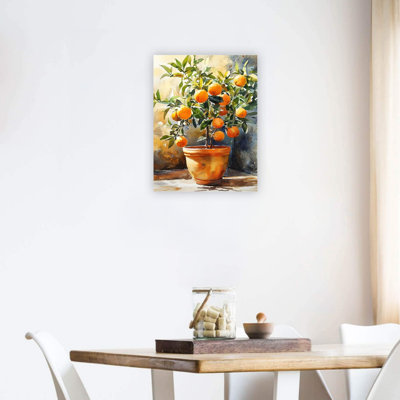Orange Flower Pots Premium Canvas Wall Art Home Decor 24 X 18 Inch