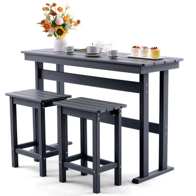3 Piece Hdpe Outdoor Bar Height Table And Chairs Set Of 2 Includes High Top Patio Table And Chairs, Outside Patio Bar Set For Bistro,balcony,backyard,poolside (, 3 Piece)