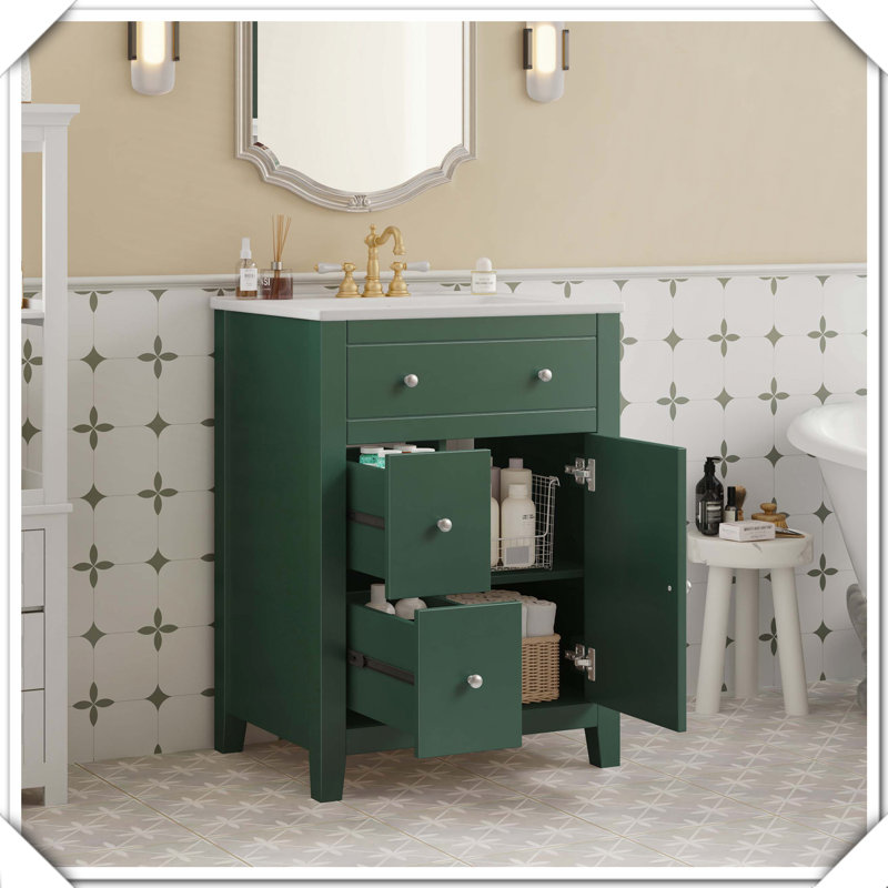 Meuble-lavabo moderne avec tiroirs en céramique, Vert
