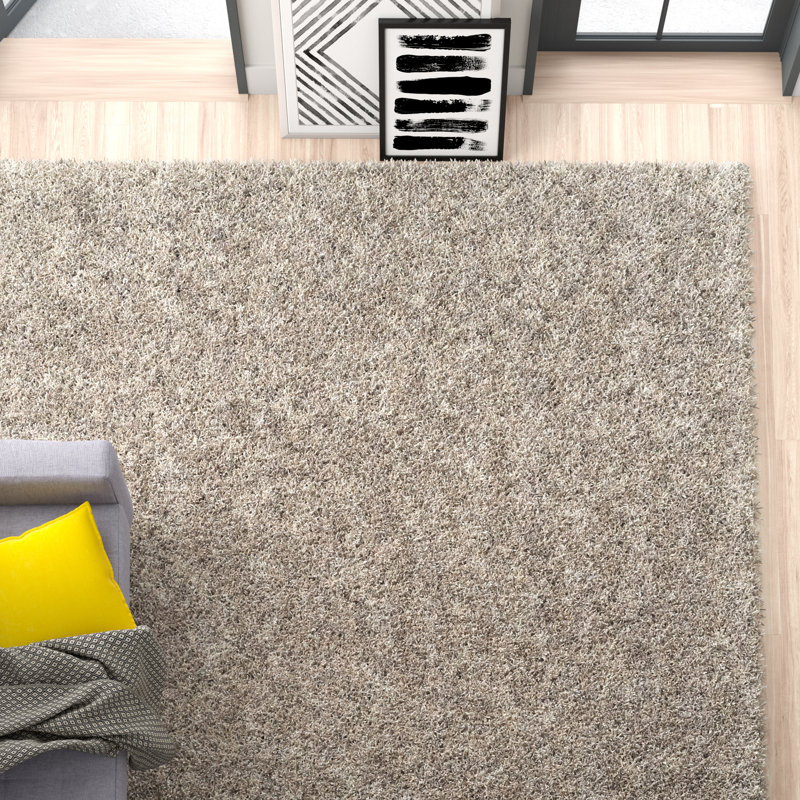 Tapis argent touffeté et fabriqué à la main Assar, Rectangle 9 pi x 12 pi