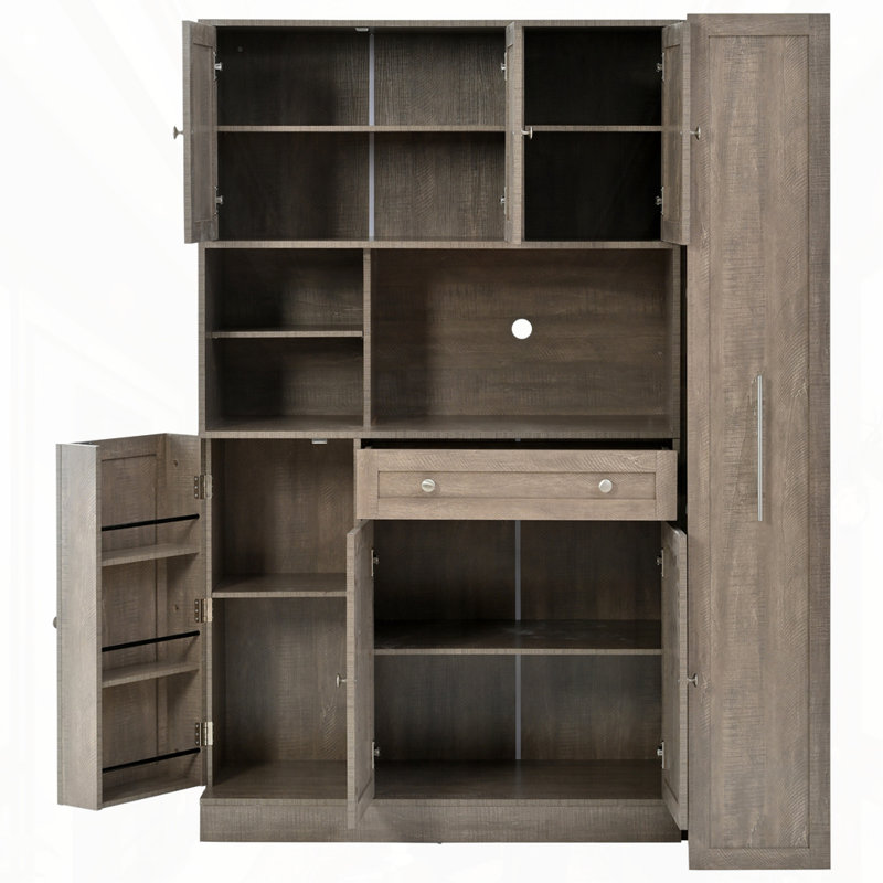 Freestanding Buffet With Hutch, Silver, Brown