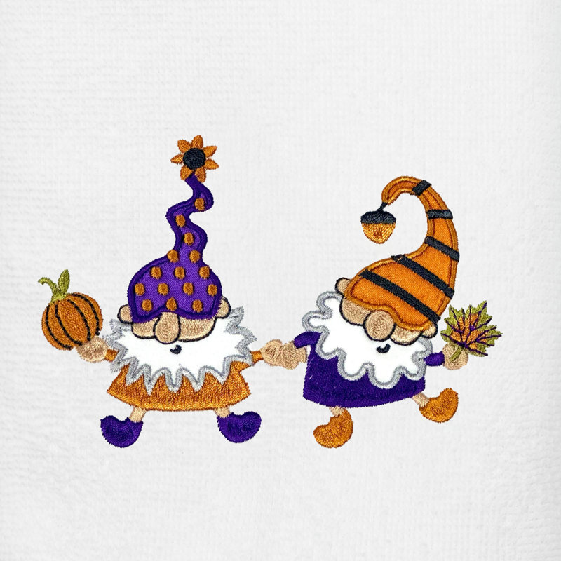 The Holiday Aisle® HALLOWEEN GNOMES - Embroidered Luxury 100% Turkish Cotton Hand Towels (Set Of 2), White
