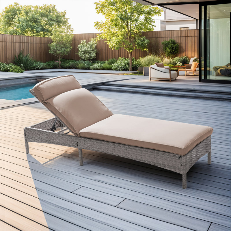 Saily Outdoor Wicker Chaise Lounge , Cushion Included, Sand