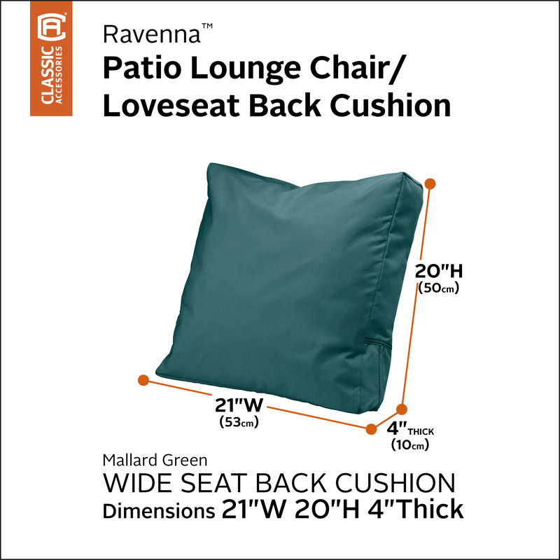 Ravenna Outdoor 4'' Back Cushion, Mallard Green, 21" H x 20" W x 4" D