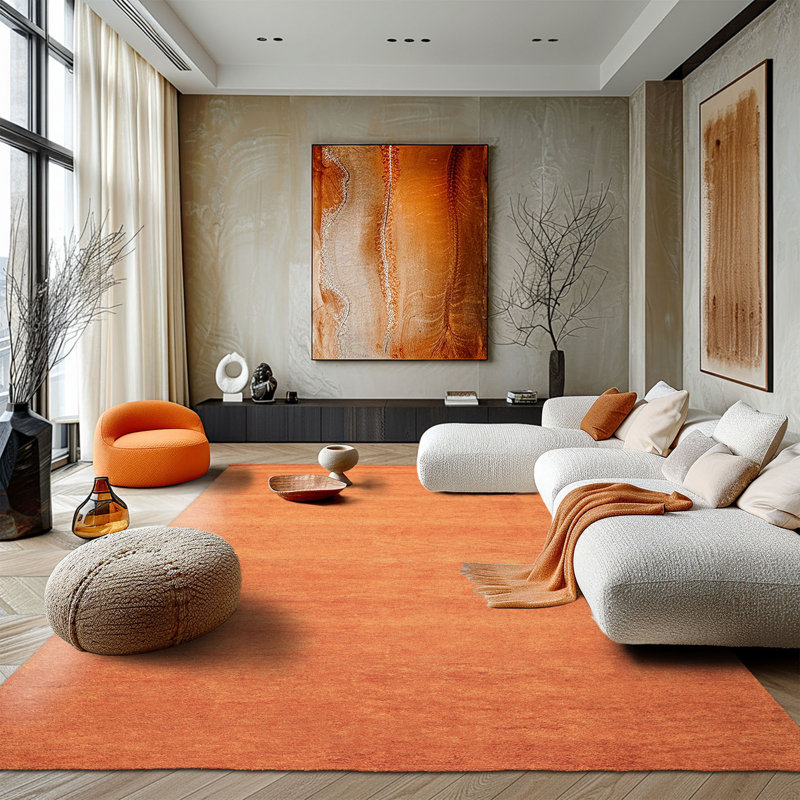 Tapis multicolore en laine tissé à la main orange brûlé, Orange, Rectangle 5' x 8'