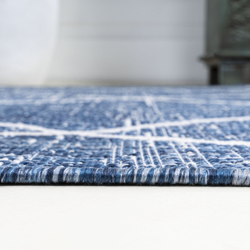 Allaire Tribal Diamond Trellis Blue/Ivory Indoor/Outdoor Rug, Rectangle 3'11" x 6'