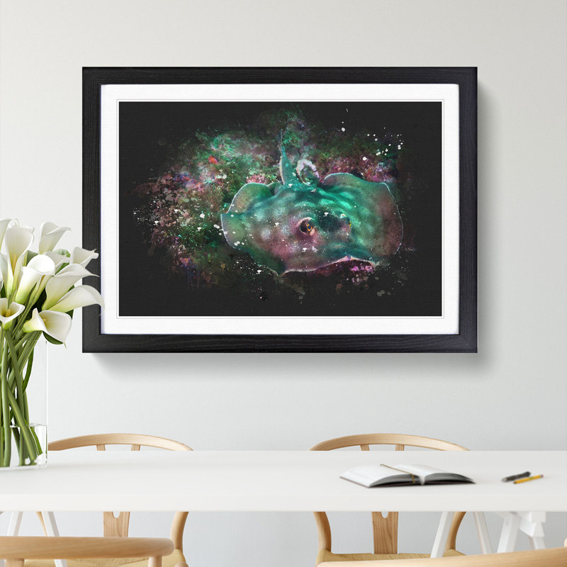 Sting Ray Paint Splash - Picture Frame Graphic Art, 36cm H x 48cm W x 2cm D, Black