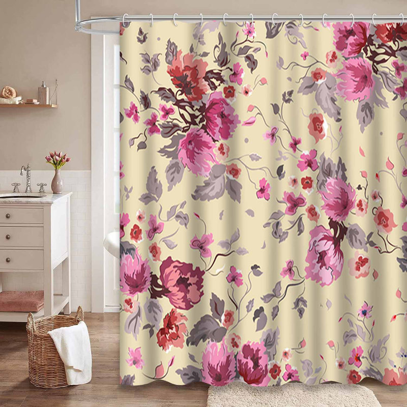 Rideau de douche imperméable à motif floral avec 12 crochets, L 72 po x l 72 po