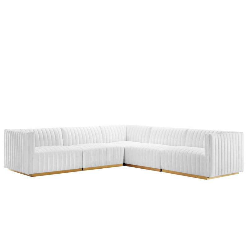 Canapé modulaire 5 pièces Conjure, Velours blanc