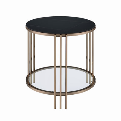 Bricelynn Contemporary 23"Dia Round End Table with Sintered Stone in Champagne