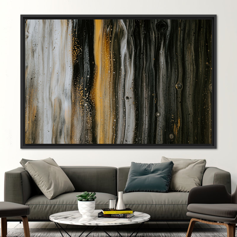 Abstract Canvas Art - Modern Shimmery Wall Decor with Oil Painting Print, 70 cm H x 100 cm W, Framed Print without Mat, Black