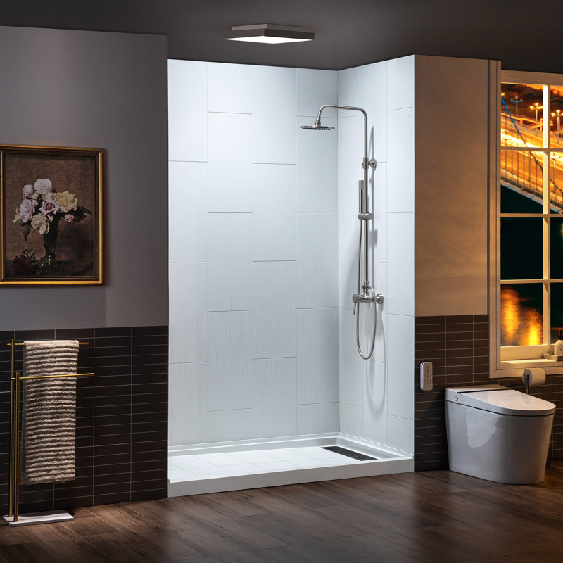 Matte White Composite Alcove Shower Wall Panels, 75" H x 60" W